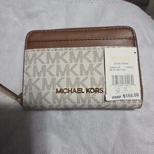 Michael Kors Tan and Cream Logo Card Holder